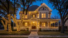 Professional Christmas light installation on a historic Victorian home in Georgetown, TX