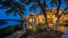 Professional Christmas light installation on a Lake Travis hillside estate in Lakeway, TX
